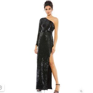 SEQUINED ONE SLEEVE COLUMN GOWN Size 10 COLOR — Black New Without Tags